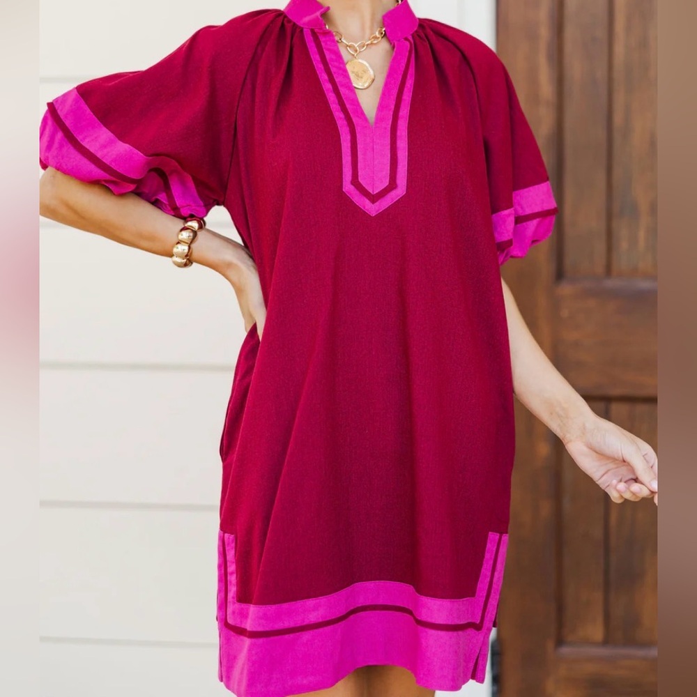 entro Magenta Shift Dress with Hot Pink Trim